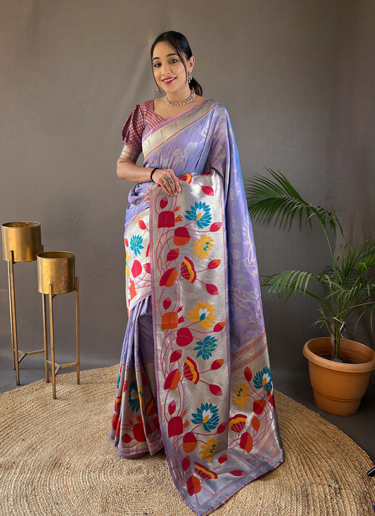 Purple Silk Woven Work Saree for Festival