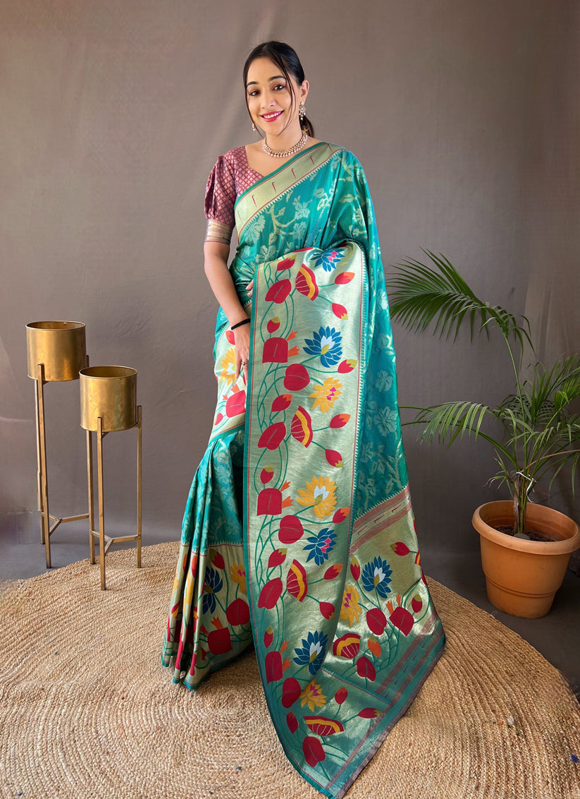 Rama Green Silk Woven Work Saree for Festival