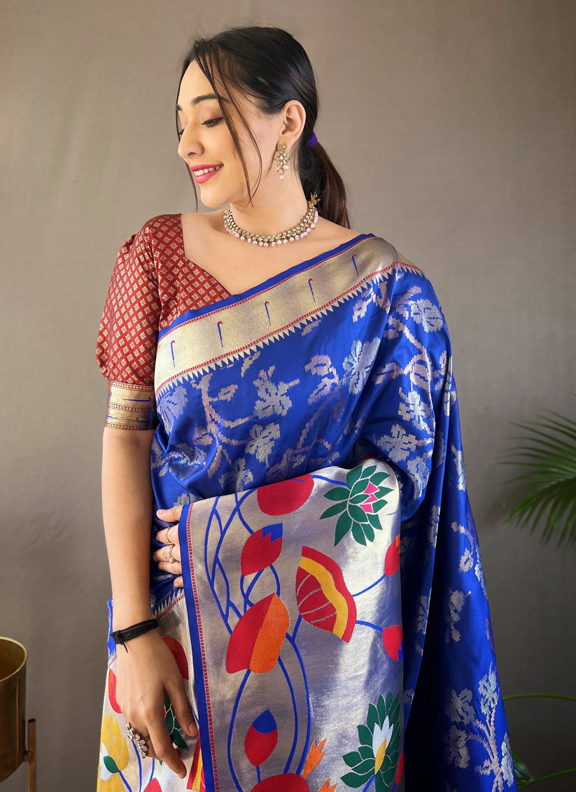 Royal Blue Silk Woven Work Saree for Festival