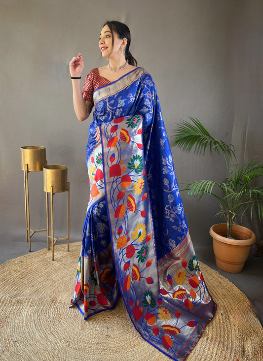 Royal Blue Silk Woven Work Saree for Festival