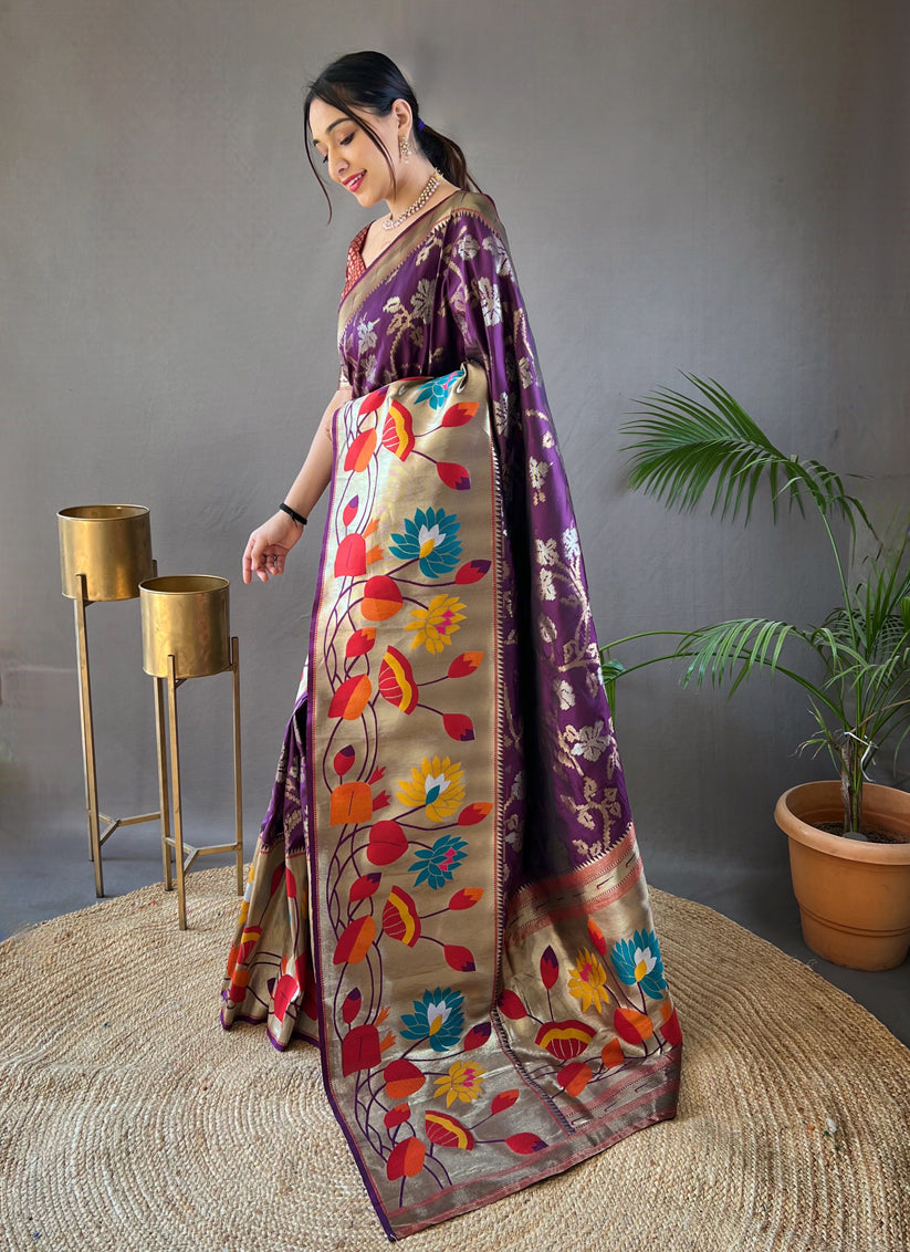 Purple Silk Woven Work Saree for Festival