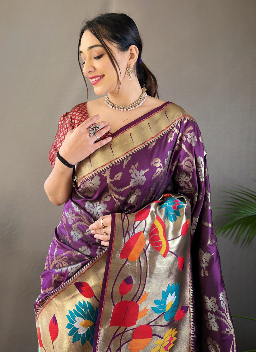 Purple Silk Woven Work Saree for Festival