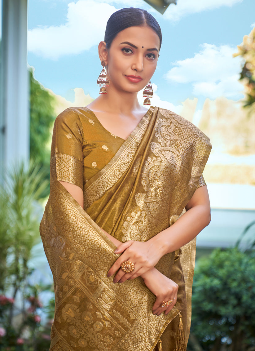 Mehendi Shimmer Silk Woven Saree