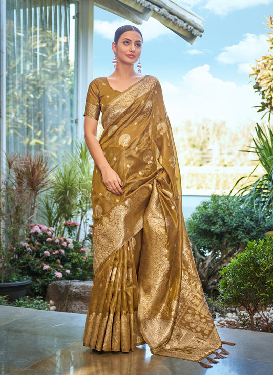 Mehendi Shimmer Silk Woven Saree