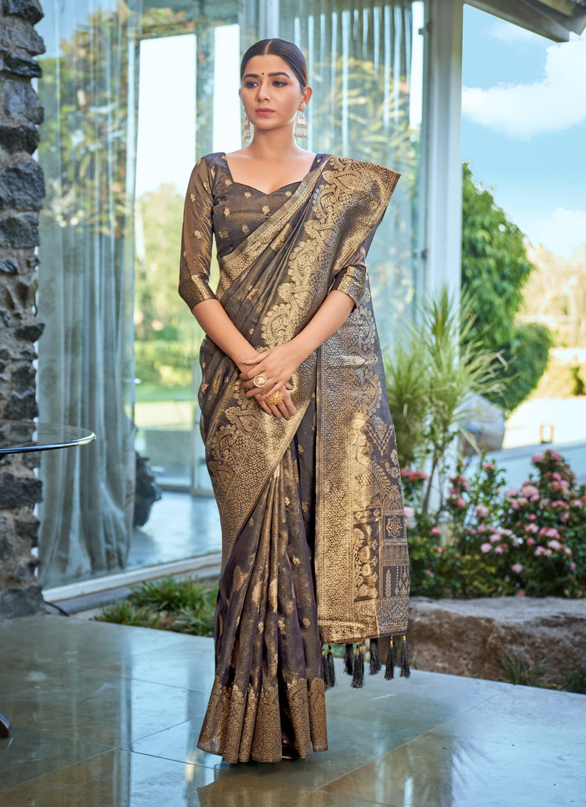 Slate Grey Shimmer Silk Woven Saree