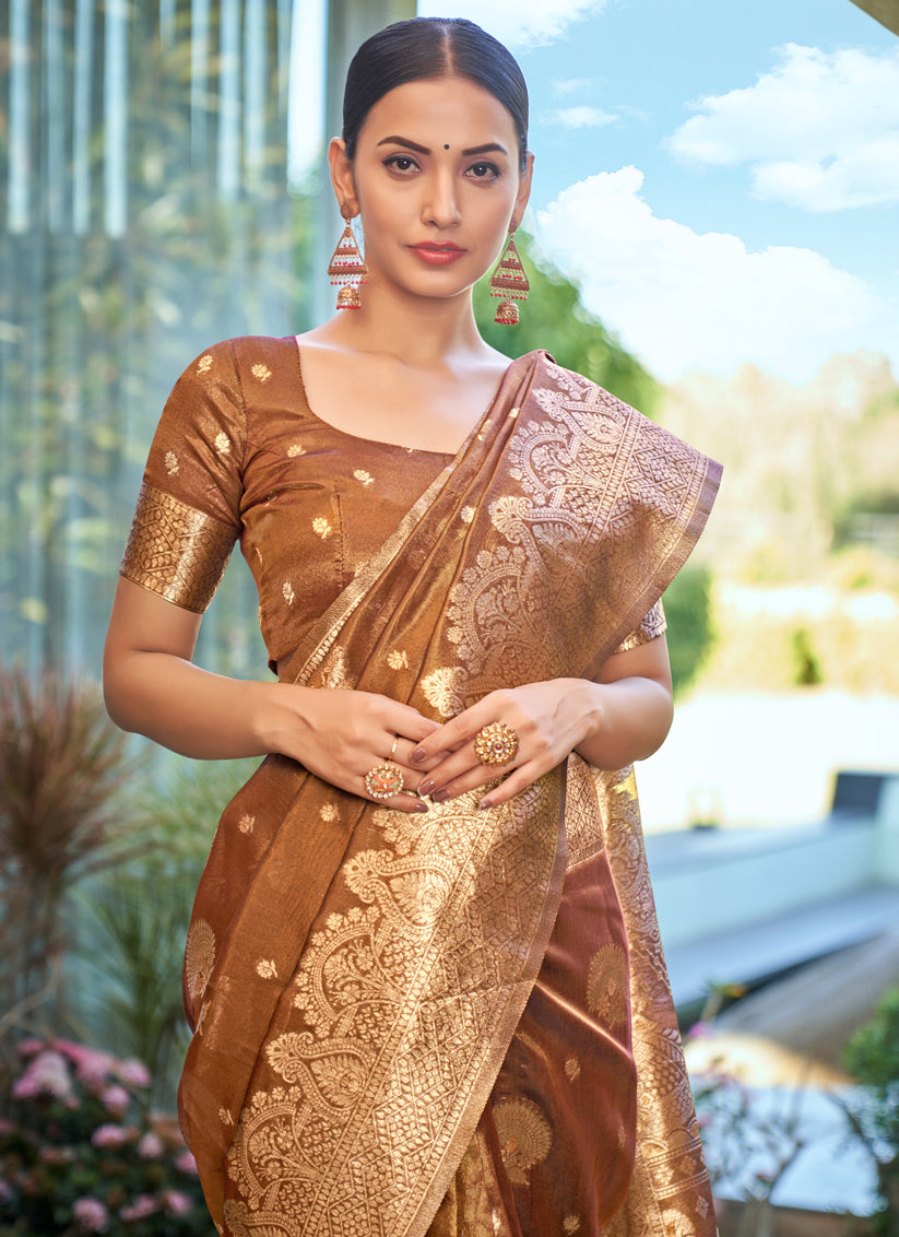 Copper Brown Shimmer Silk Woven Saree