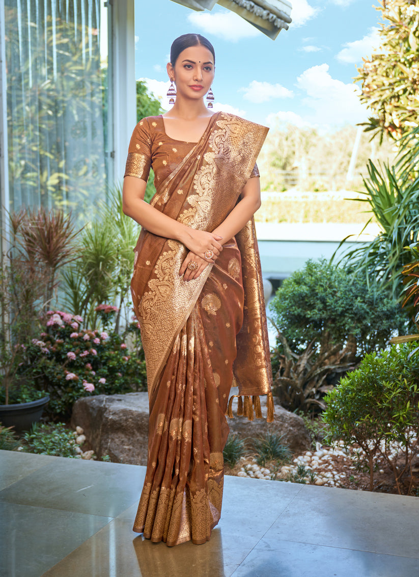 Copper Brown Shimmer Silk Woven Saree