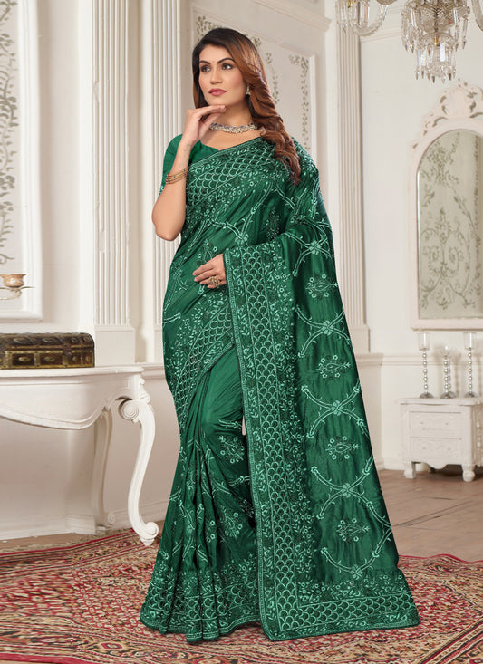 Green Silk Embroidered Designer Saree