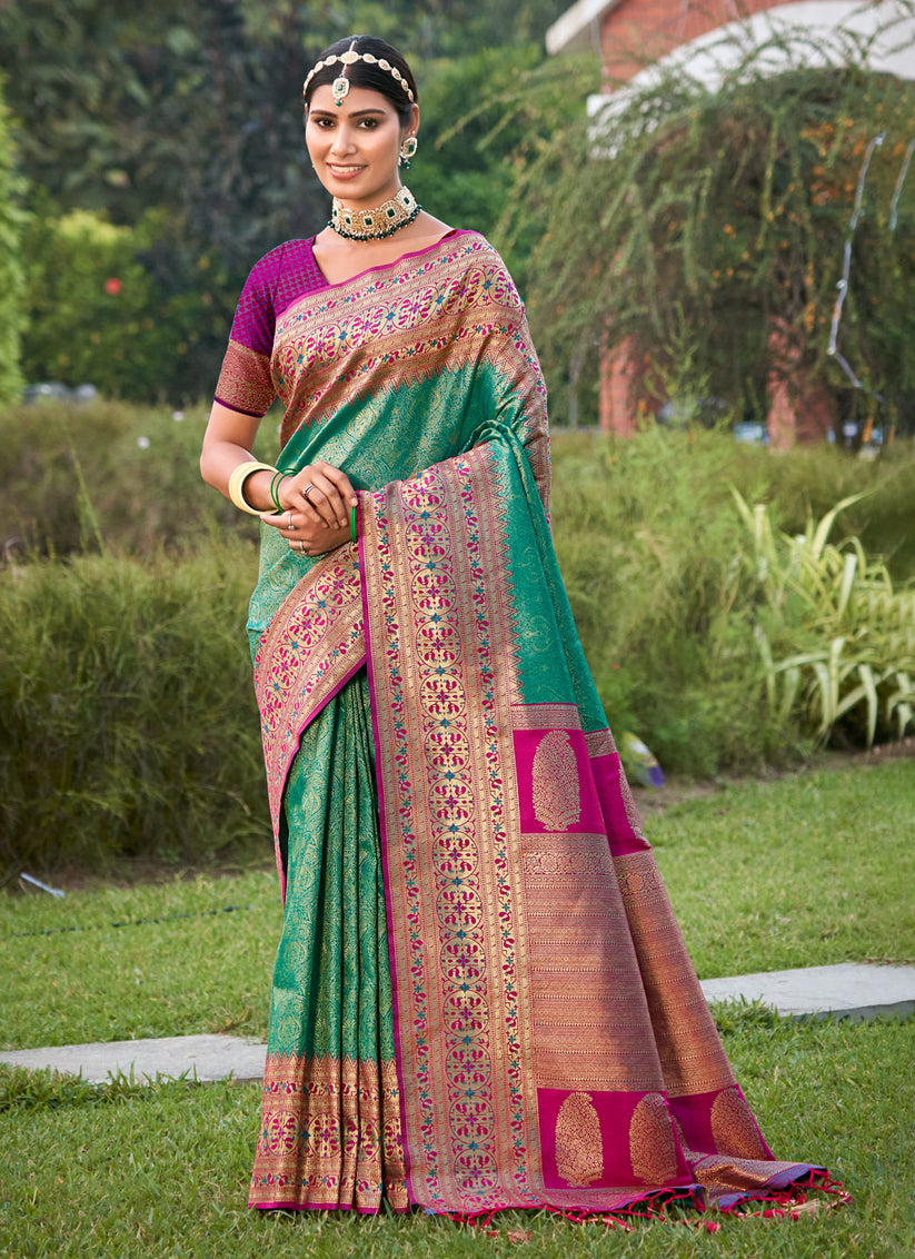 Sea Green Kanjivaram Silk Zari Woven Saree