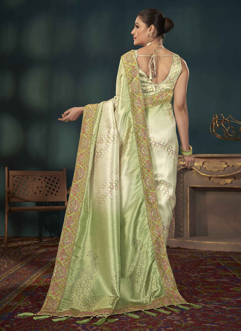 Mehndi Green Kanjivaram Silk Embroidered Saree