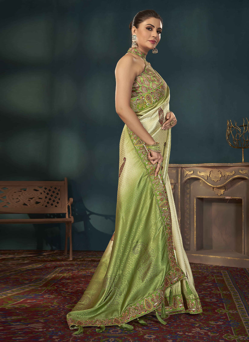 Mehndi Green Kanjivaram Silk Embroidered Saree