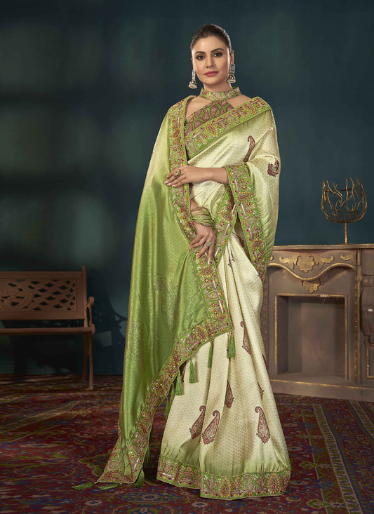 Mehndi Green Kanjivaram Silk Embroidered Saree