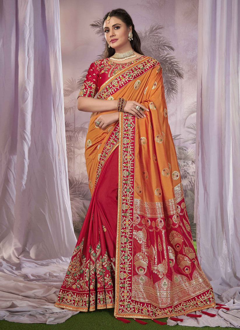 Red Banarasi Silk Embroidered Saree