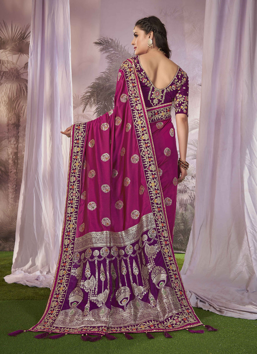 Magenta Banarasi Silk Embroidered Saree