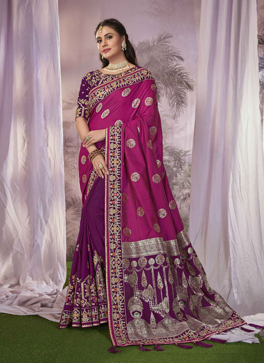 Magenta Banarasi Silk Embroidered Saree