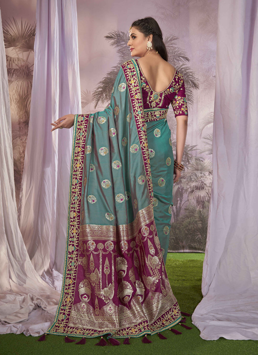 Purple Banarasi Silk Embroidered Saree