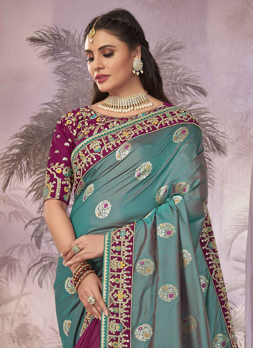 Purple Banarasi Silk Embroidered Saree