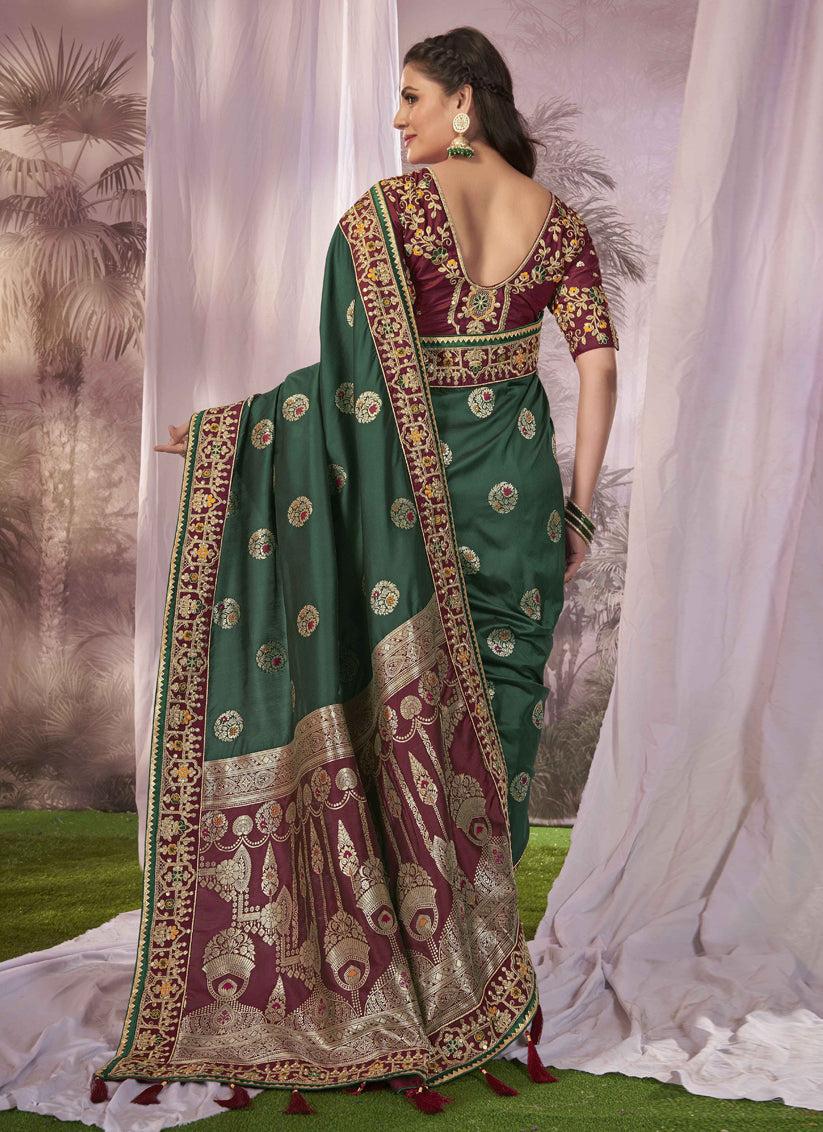 Maroon Banarasi Silk Embroidered Saree