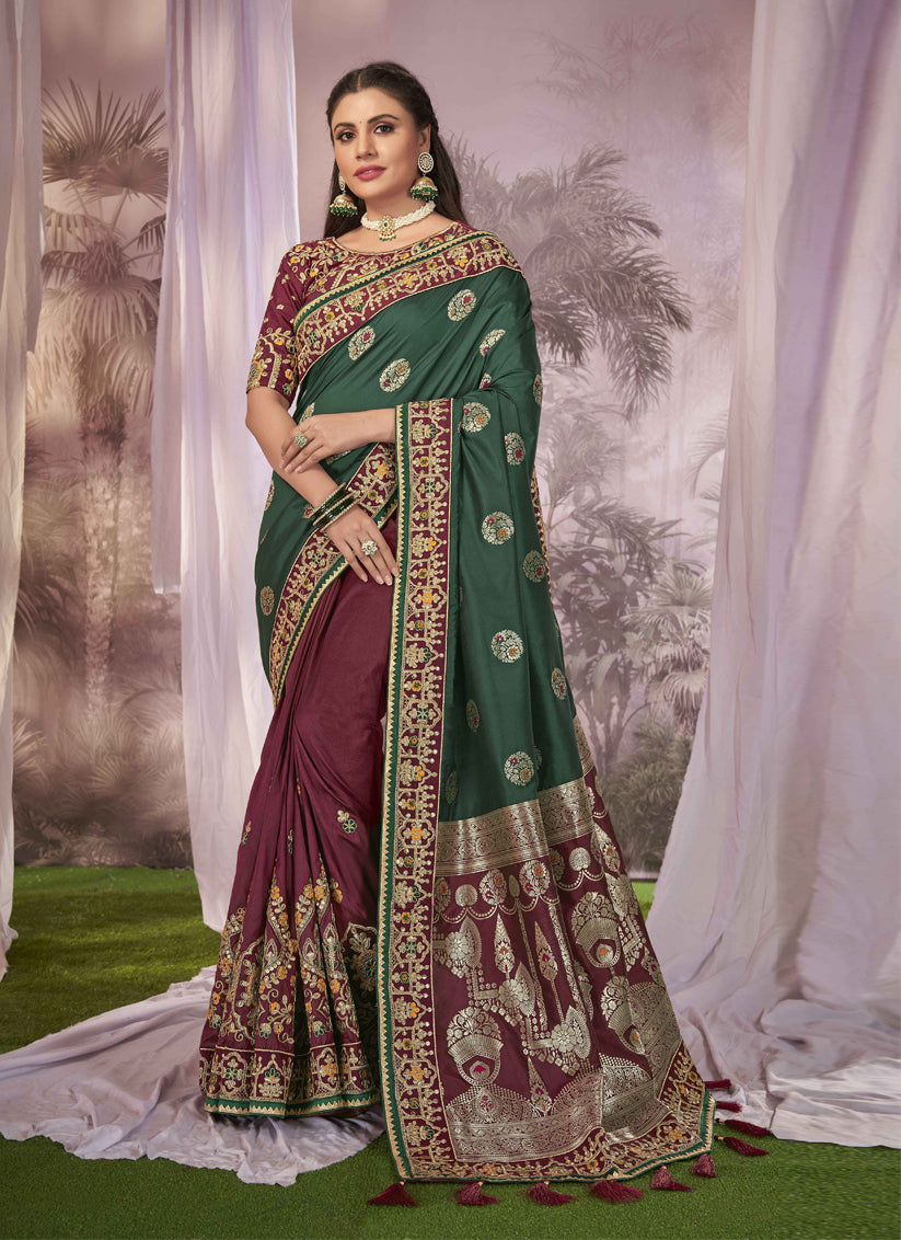 Maroon Banarasi Silk Embroidered Saree