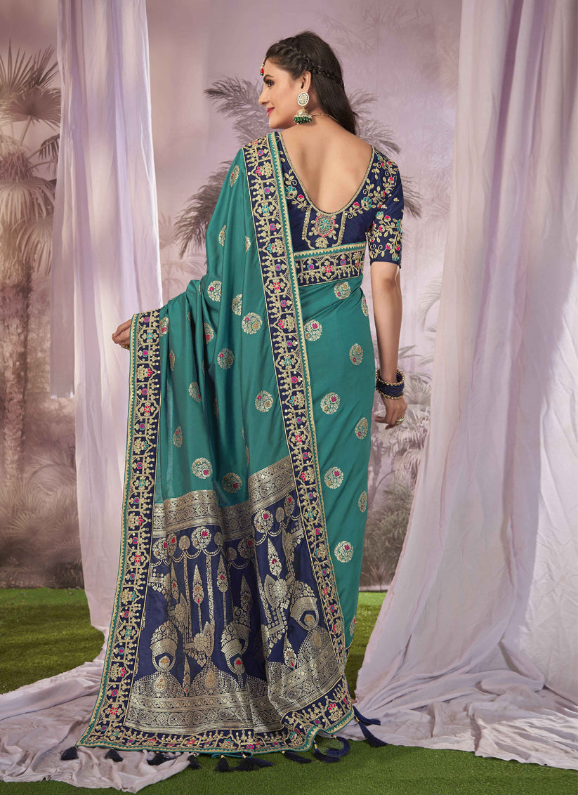 Navy Blue Banarasi Silk Embroidered Saree