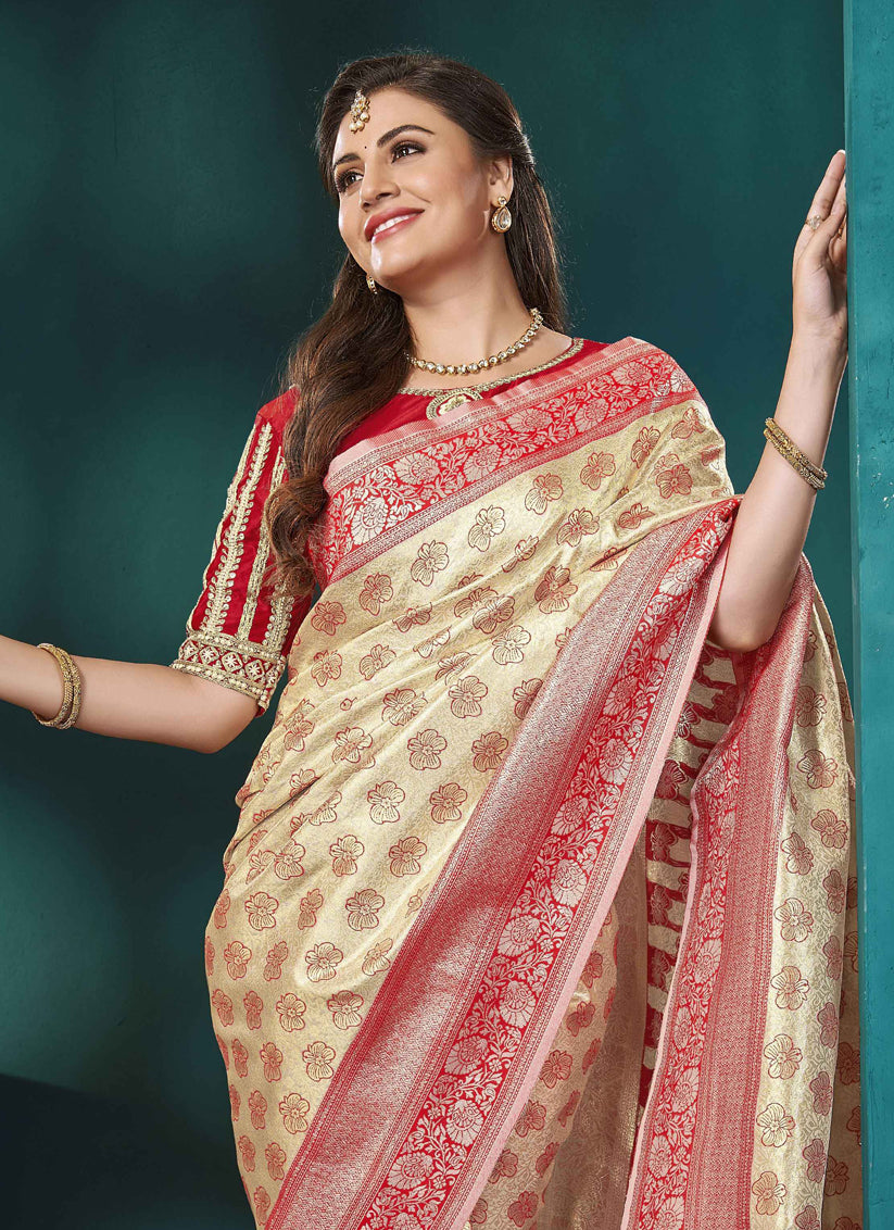 Beige Kanjivaram Silk Saree