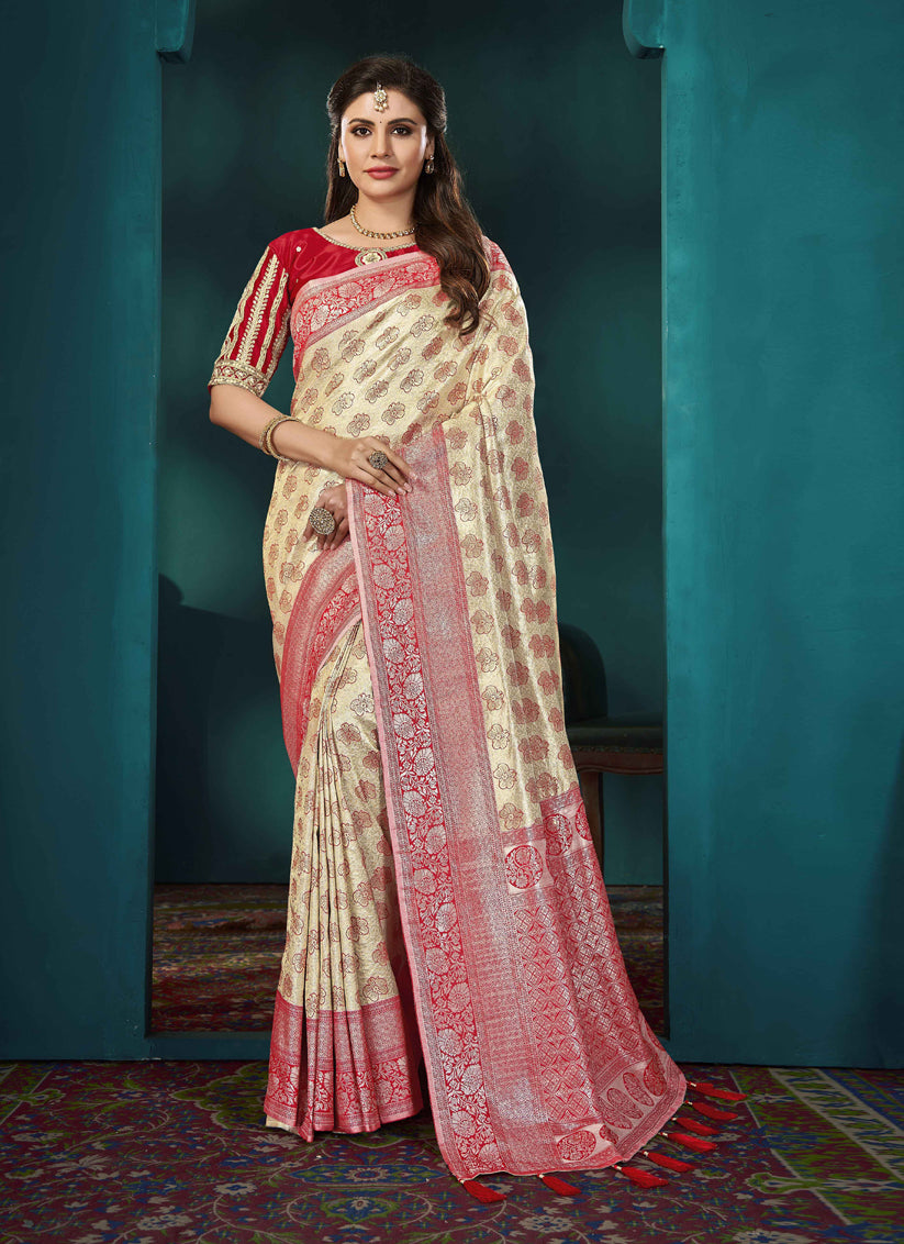 Beige Kanjivaram Silk Saree