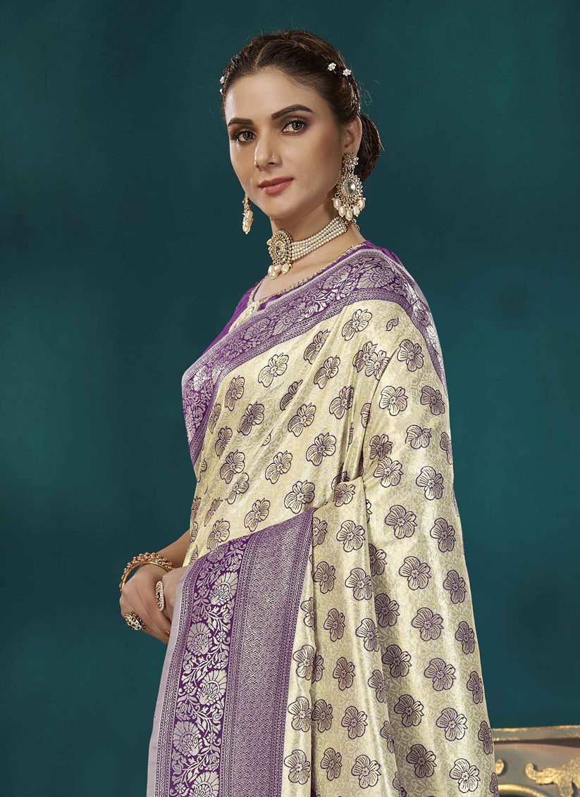 Beige Banarasi Silk Saree