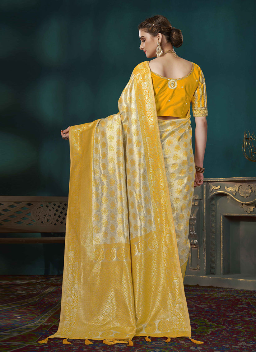 Yellow Banarasi Silk Saree