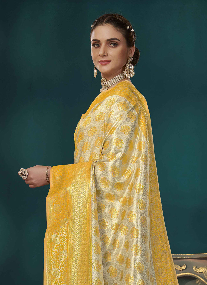 Yellow Banarasi Silk Saree