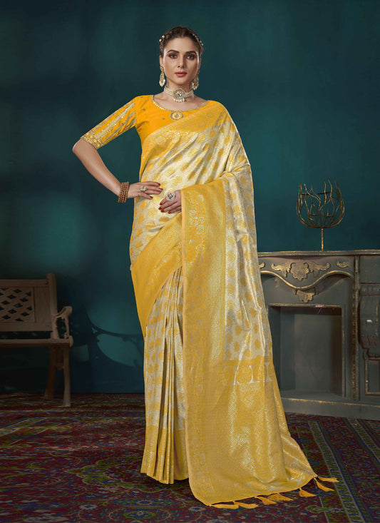 Yellow Banarasi Silk Saree