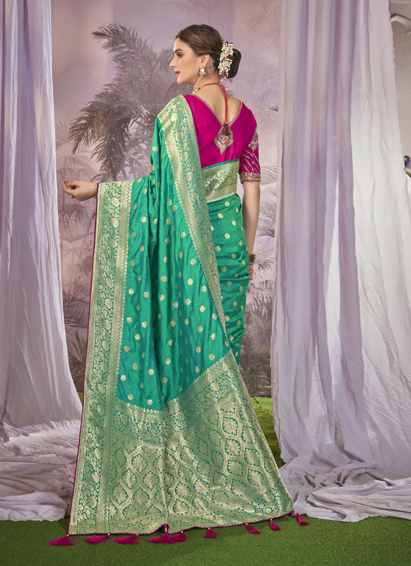 Sea Green Banarasi Silk Embroidered Saree