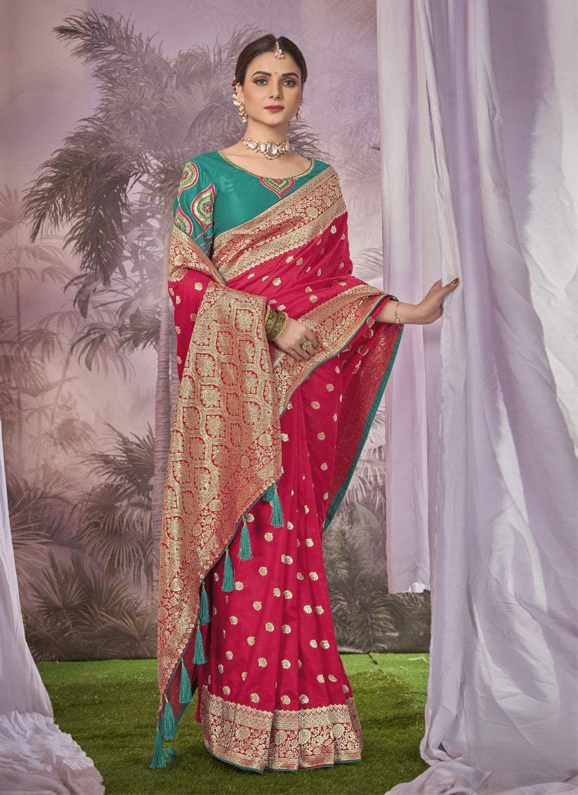 Red Banarasi Silk Embroidered Saree