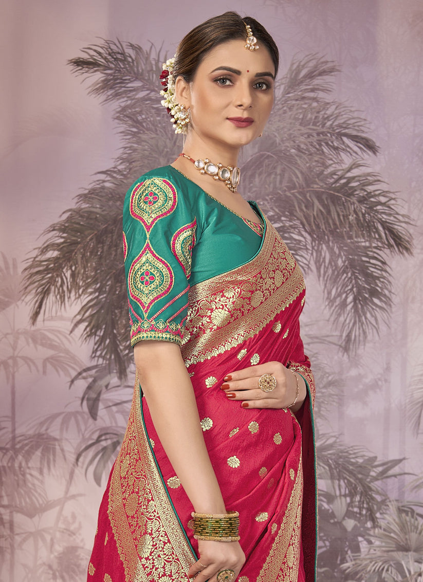 Red Banarasi Silk Embroidered Saree