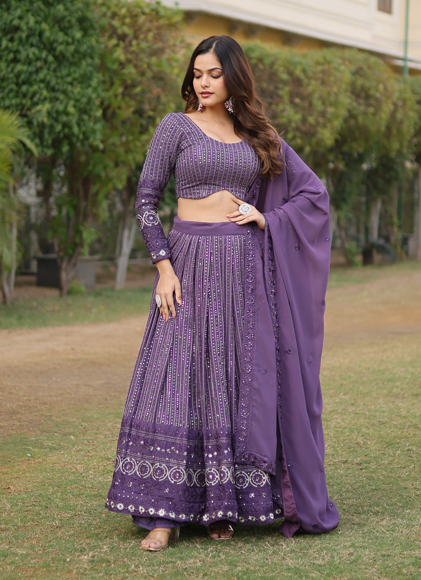 Amethyst Purple Faux Georgette Embroidered Lehenga Choli