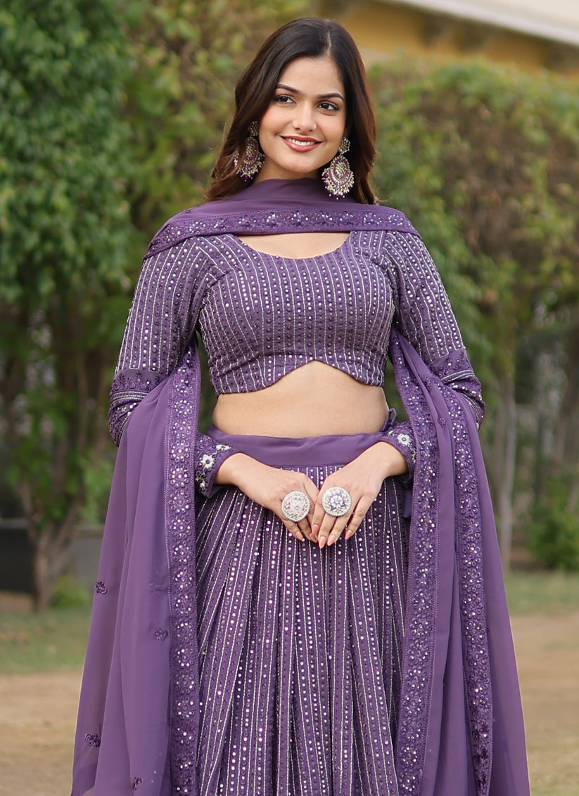 Amethyst Purple Faux Georgette Embroidered Lehenga Choli