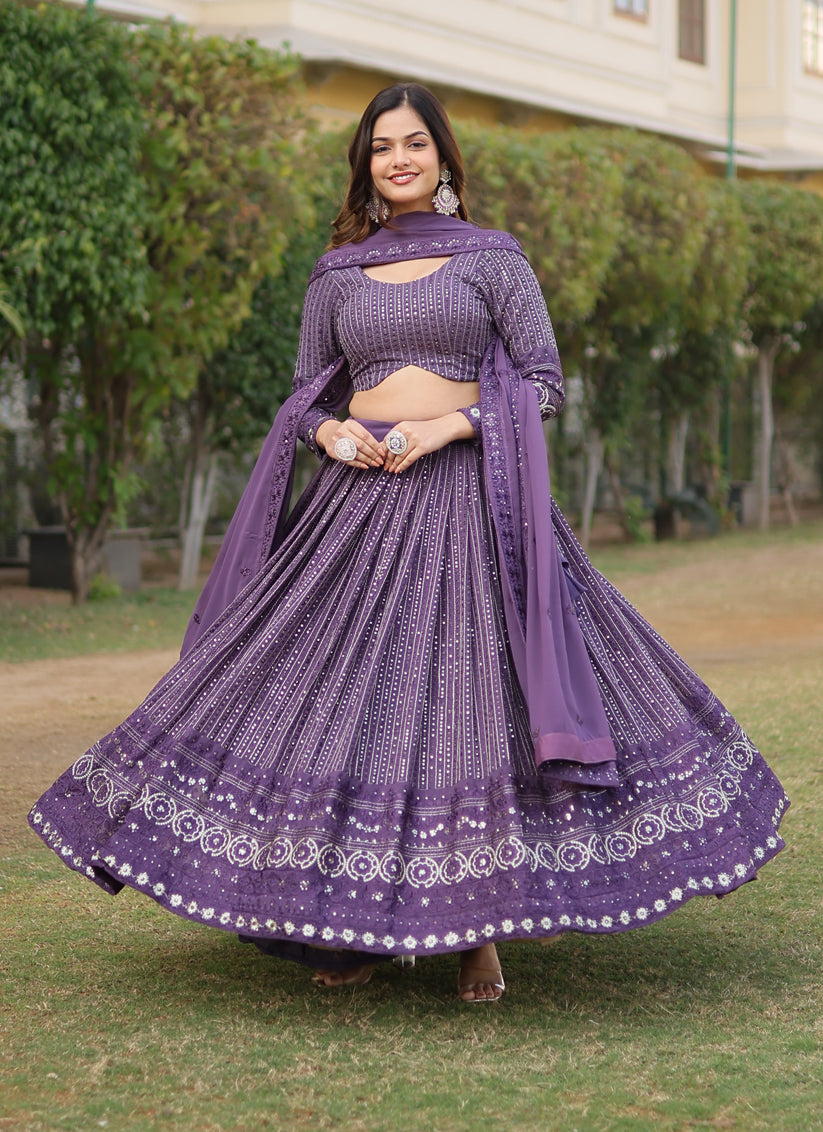 Amethyst Purple Faux Georgette Embroidered Lehenga Choli