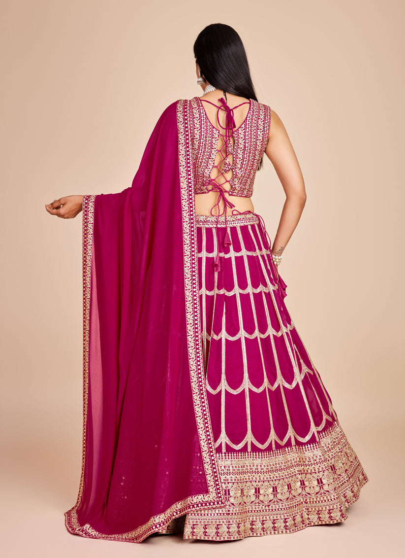 Magenta Faux Georgette Embroidered Lehenga Choli