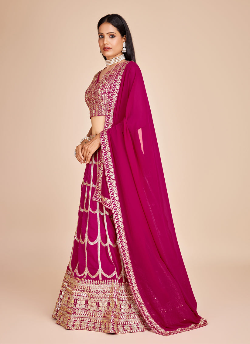 Magenta Faux Georgette Embroidered Lehenga Choli