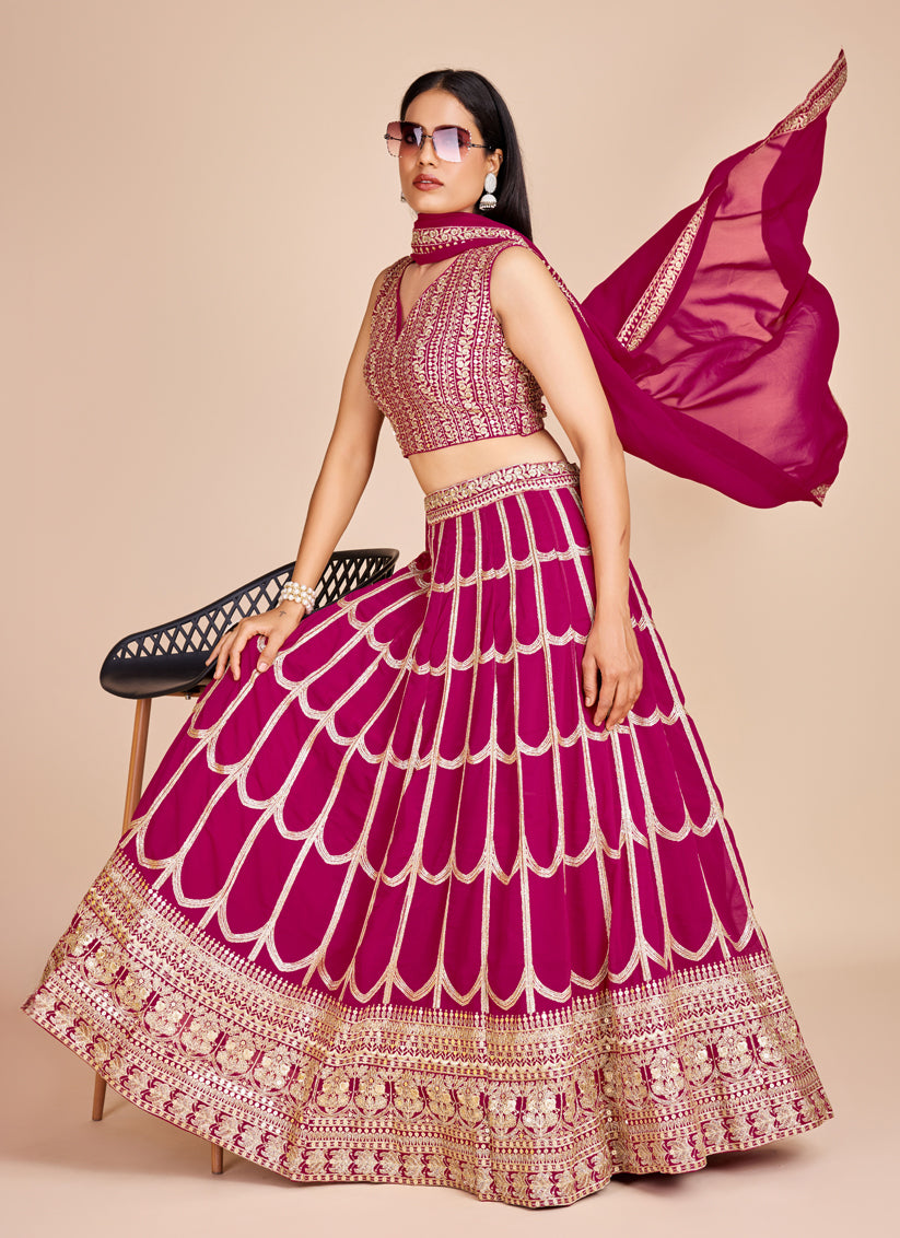 Magenta Faux Georgette Embroidered Lehenga Choli