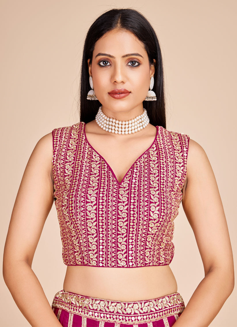 Magenta Faux Georgette Embroidered Lehenga Choli