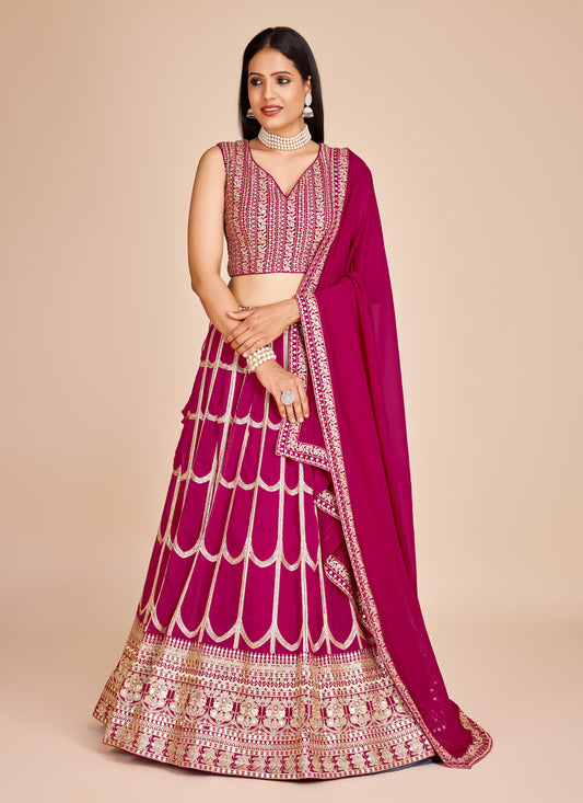 Magenta Faux Georgette Embroidered Lehenga Choli