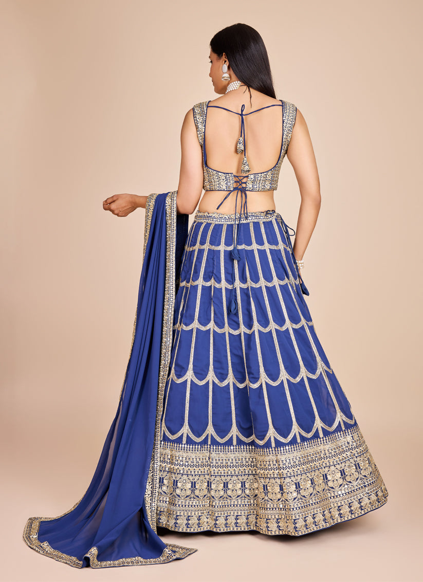 Blue Faux Georgette Embroidered Lehenga Choli