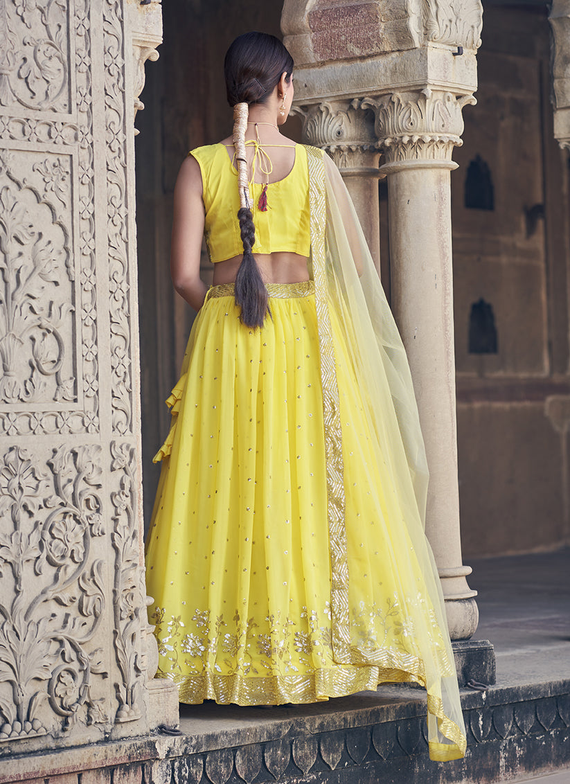 Yellow Georgette Sequence Lehenga Choli