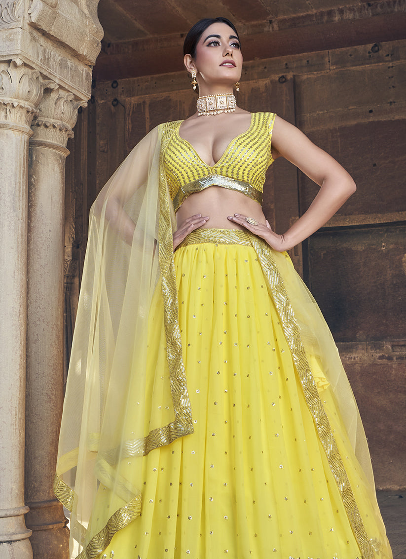 Yellow Georgette Sequence Lehenga Choli