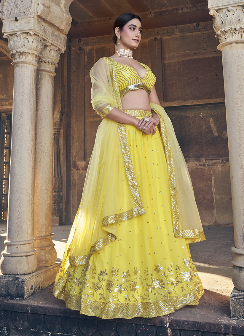 Yellow Georgette Sequence Lehenga Choli