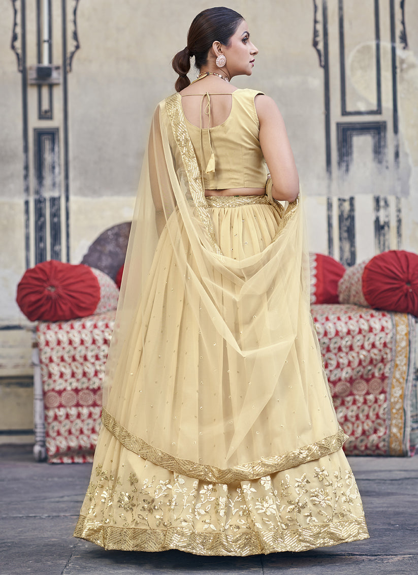 Beige Georgette Sequence Lehenga Choli