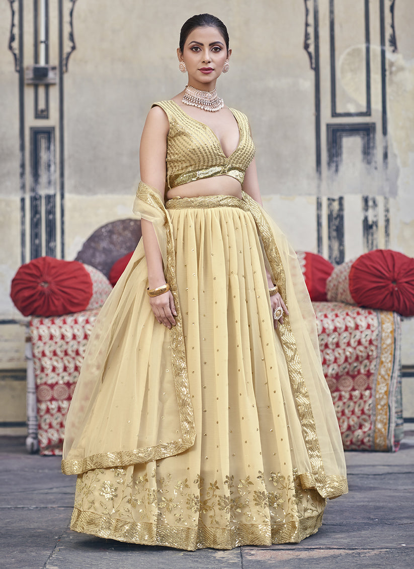 Beige Georgette Sequence Lehenga Choli