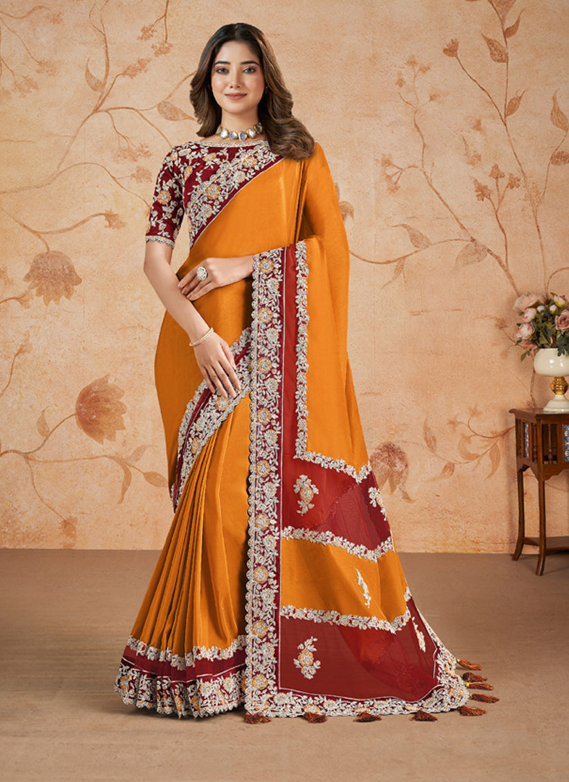 Golden Yellow Heavy Designer Wedding Saree