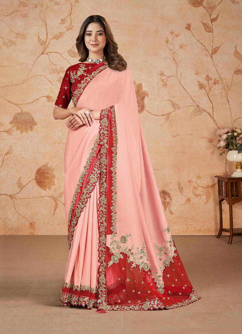 Salmon Pink Heavy Designer Wedding Saree