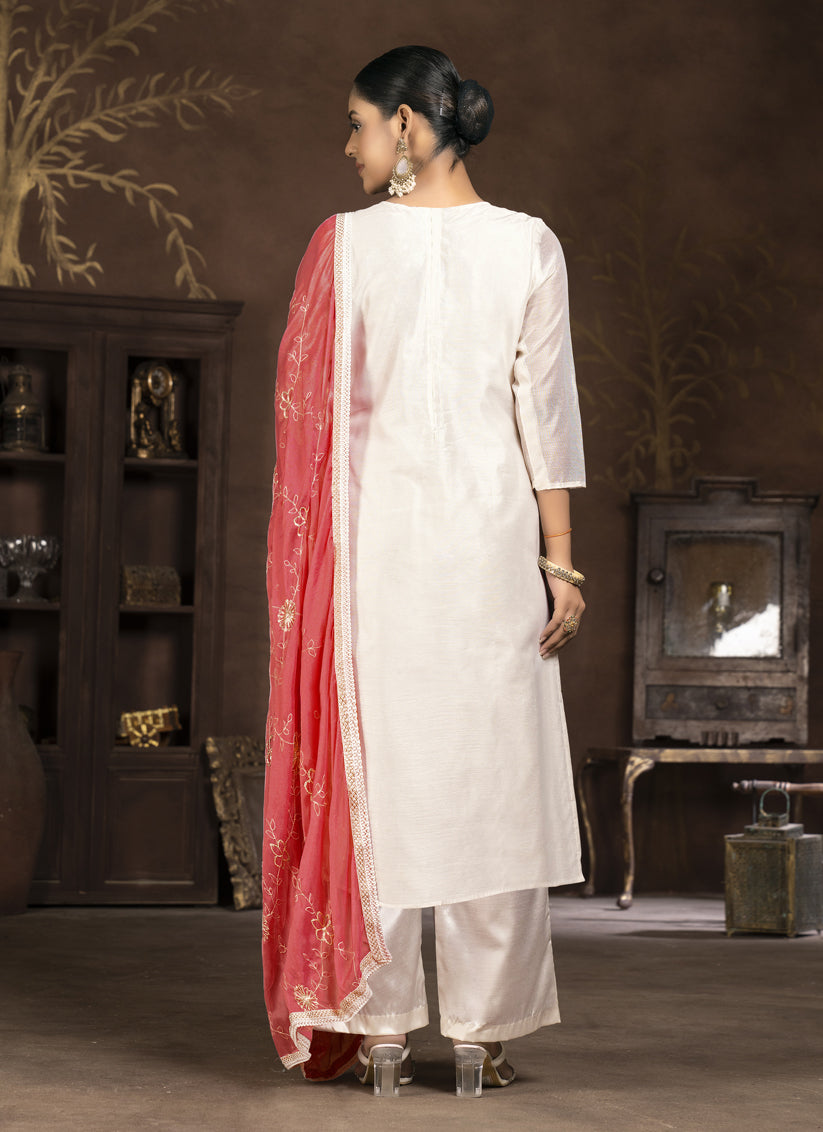 Cream Cotton Printed Palazzo Suit